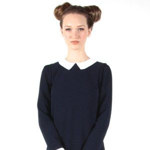 Birds of North America Skimmer Peter Pan Collar Black Mini Dress